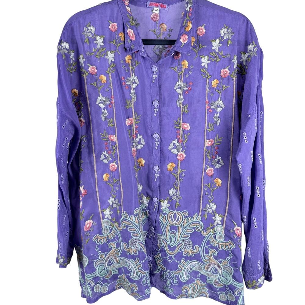 Johnny Was floral embroidered Rayon tunic/ blouse sz M / US 8-10